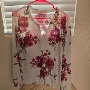 Floral Cardigan with Pink and Red Roses